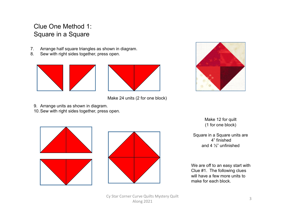 Cy Star Clue One Quilt Pattern - Michelle Tuller Corner Curve Quilts, Page 3