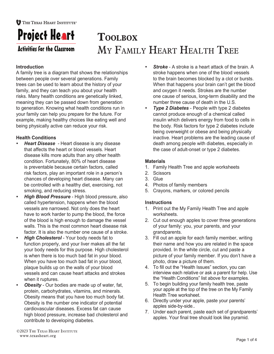 Family Heart Health Tree Template - the Texas Heart Institute Download ...