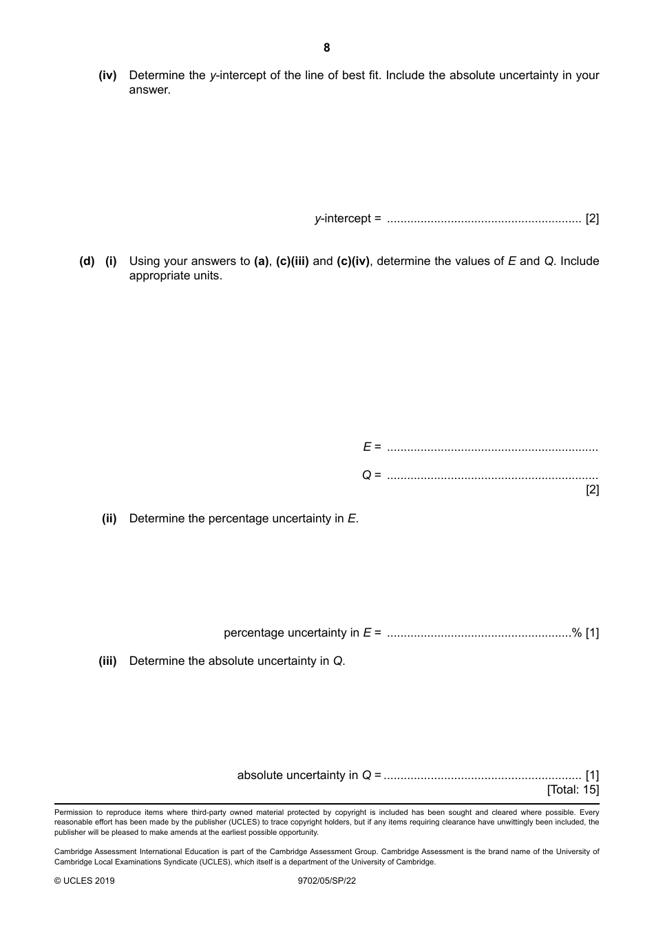 Cambridge International as  a Level: Physics Paper 5 Planning, Analysis and Evaluation, Page 8