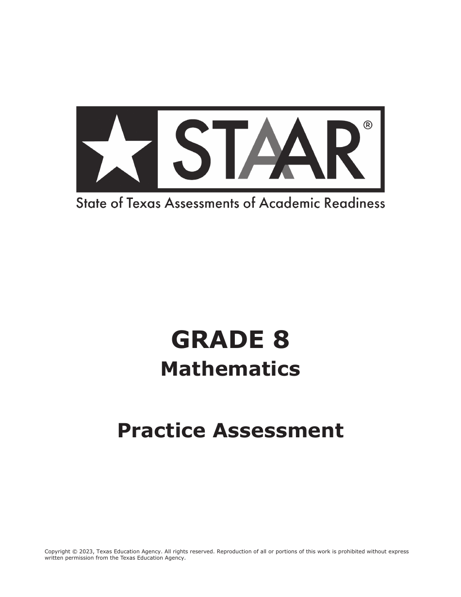 Staar Grade 8 Mathematics Practice Assessment - Texas, Page 1