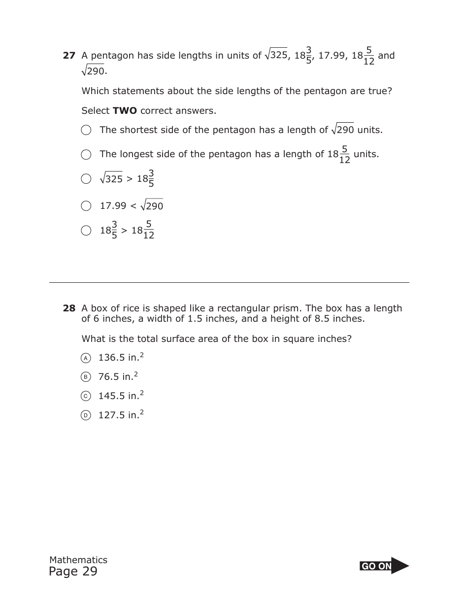 Staar Grade 8 Mathematics Practice Assessment - Texas, Page 29