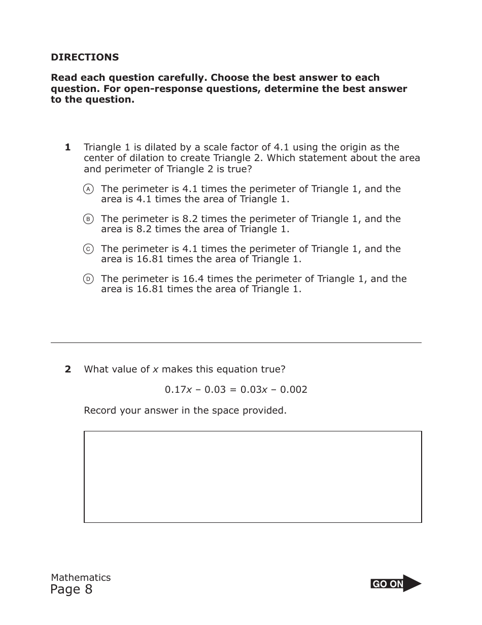 Staar Grade 8 Mathematics Practice Assessment - Texas, Page 8