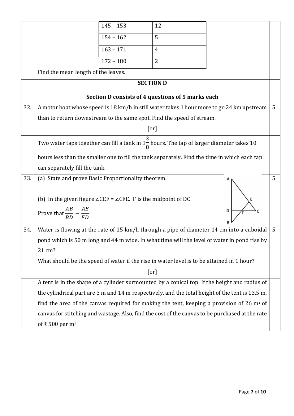 Sample Question Paper: Class X Session 2023-24 Mathematics Standard, Page 7