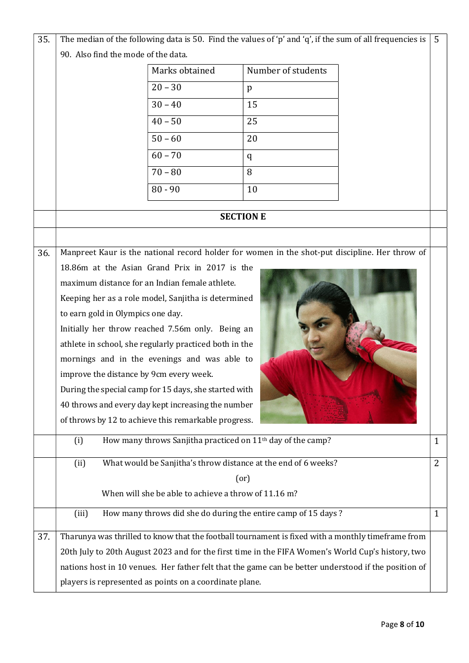 Sample Question Paper: Class X Session 2023-24 Mathematics Standard, Page 8
