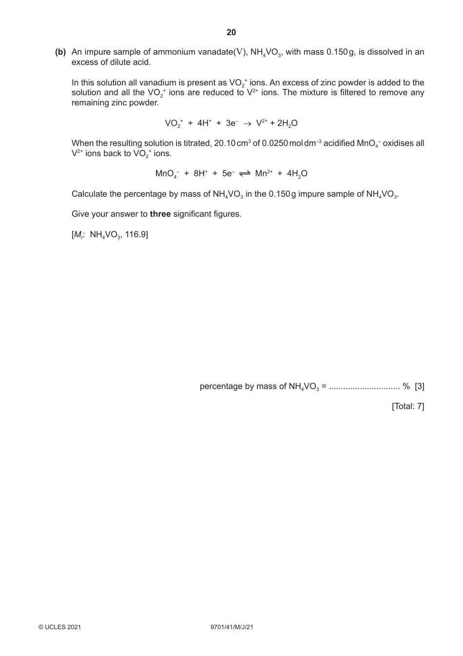 Cambridge International Chemistry Paper 4 a Level Structured Questions, Page 20