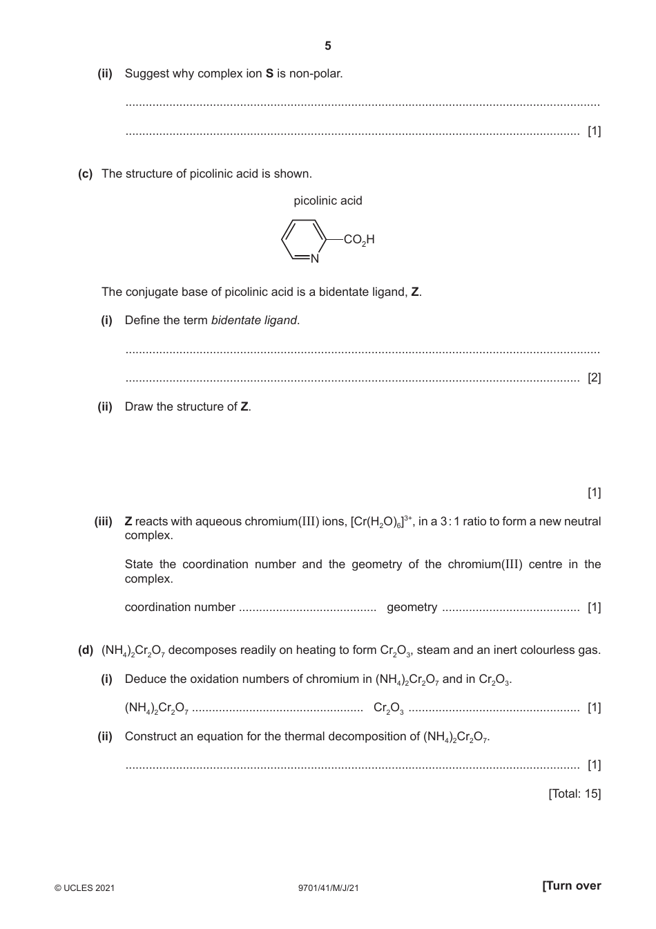 Cambridge International Chemistry Paper 4 a Level Structured Questions, Page 5