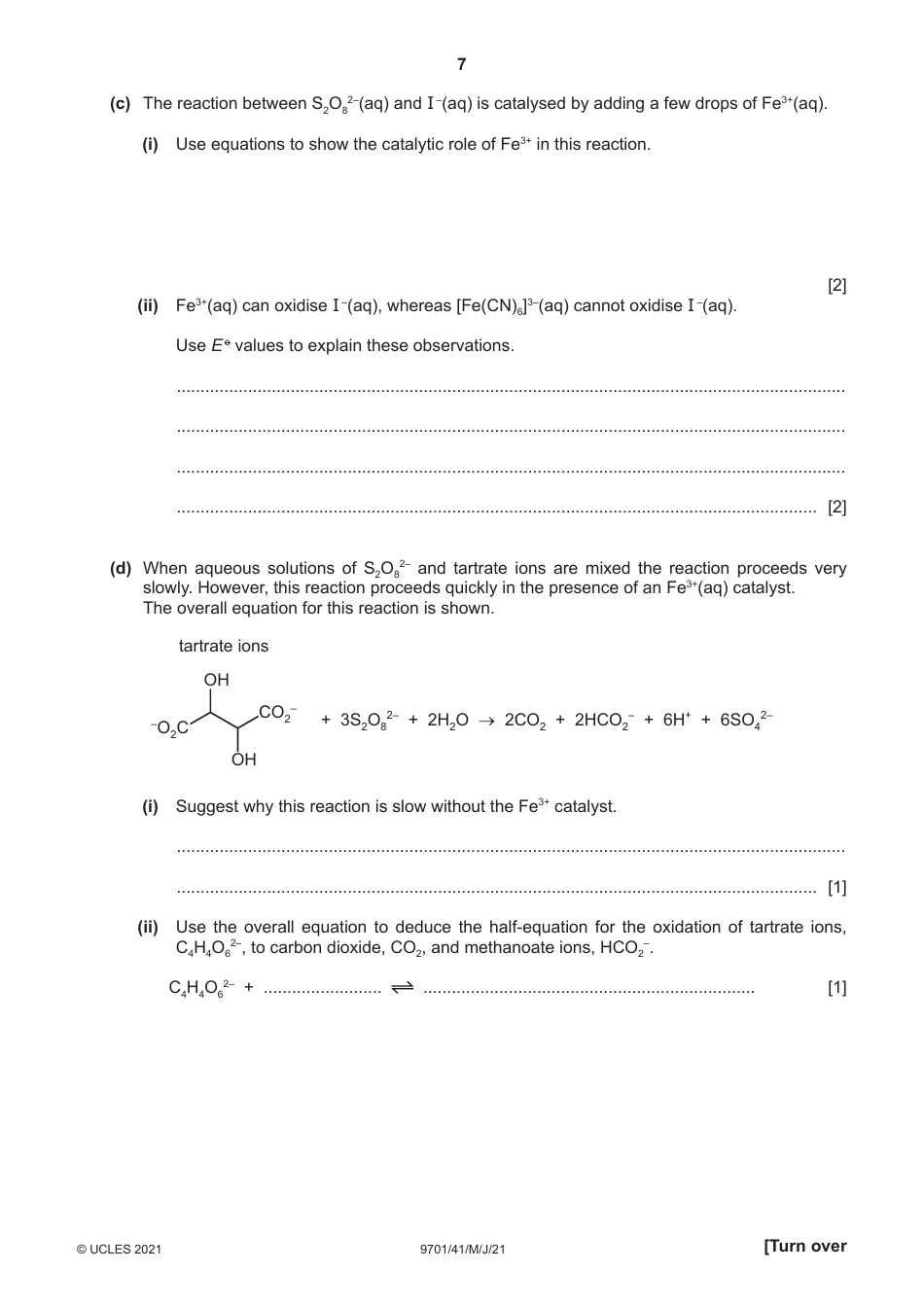 Cambridge International Chemistry Paper 4 a Level Structured Questions, Page 7