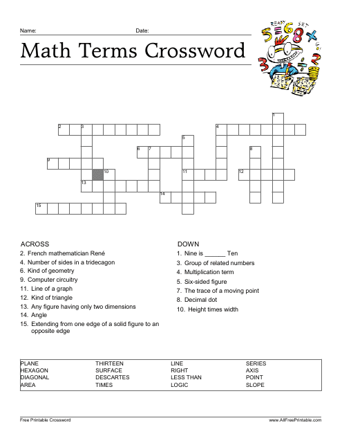 Math Terms Crossword Template