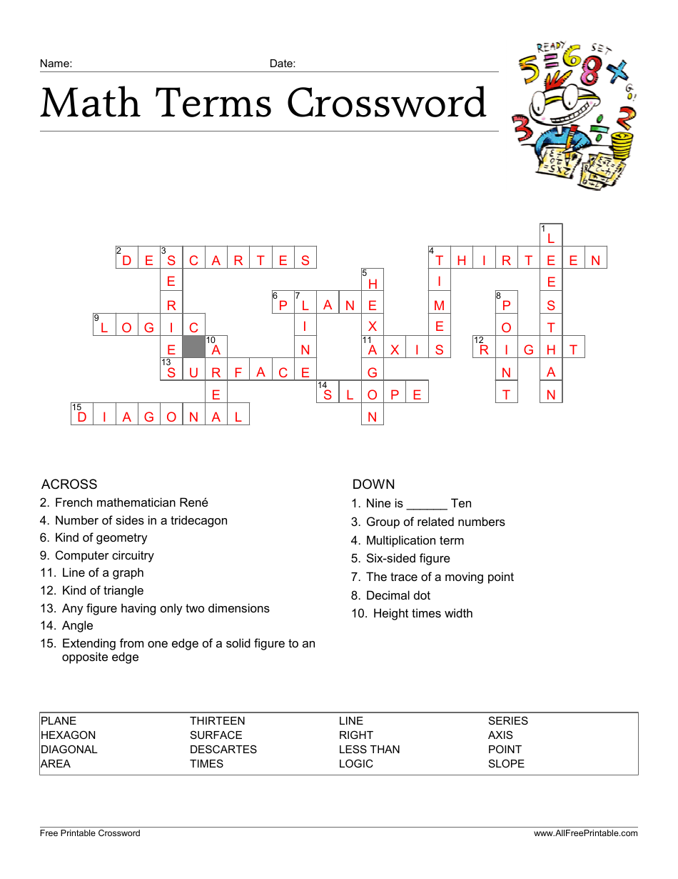Math Terms Crossword Template, Page 2