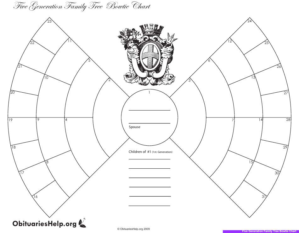 Five Generation Family Tree Bowtie Chart Template, Page 1