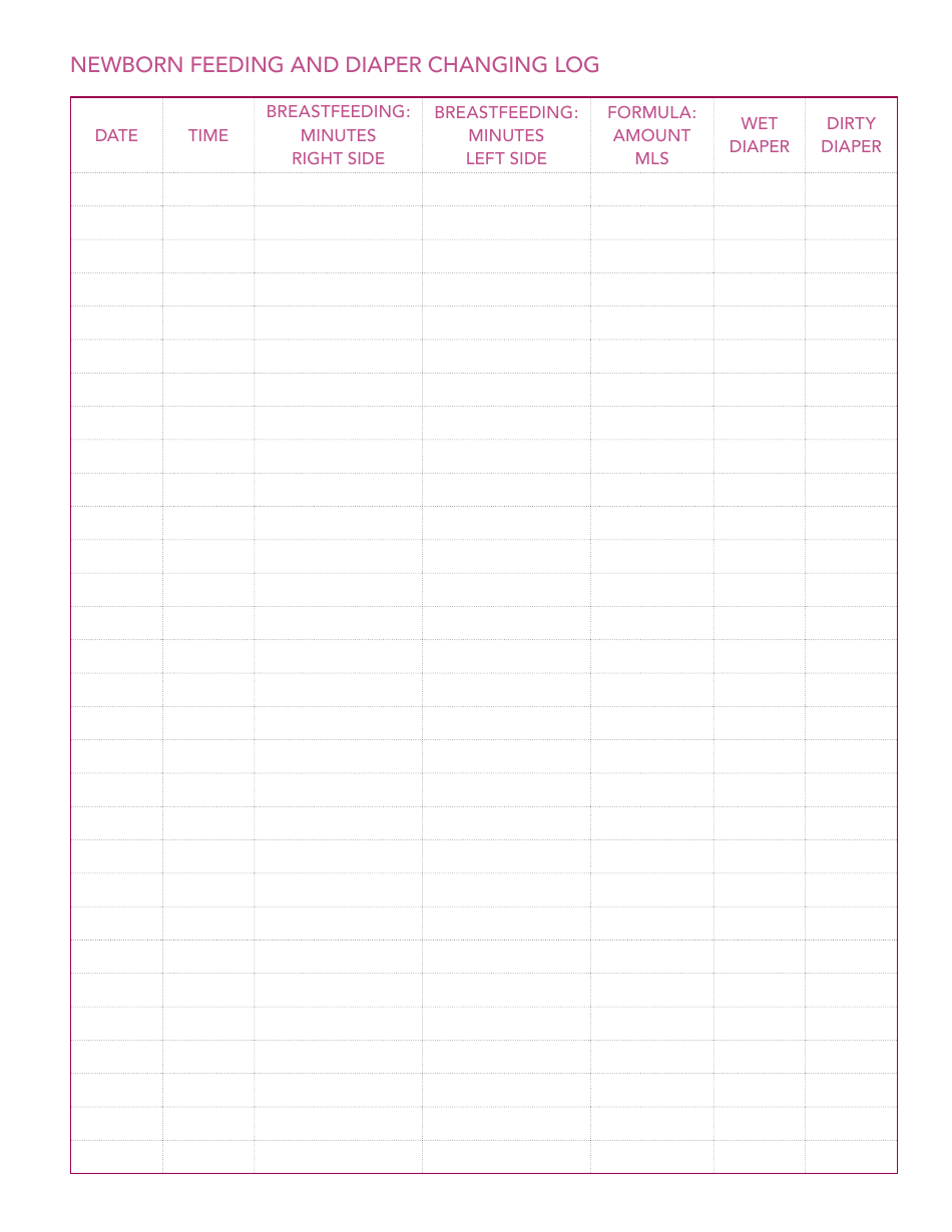 Newborn Feeding and Diaper Changing Log Download Printable PDF