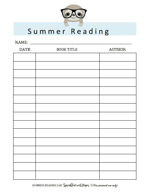 Summer Reading Template - Sloth Download Pdf
