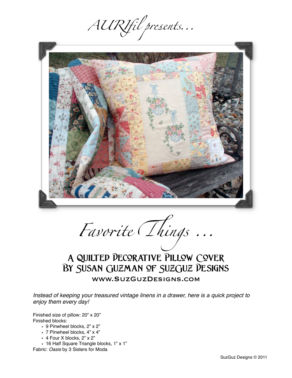 Favorite Things Pillow Quilt Pattern Download Printable PDF