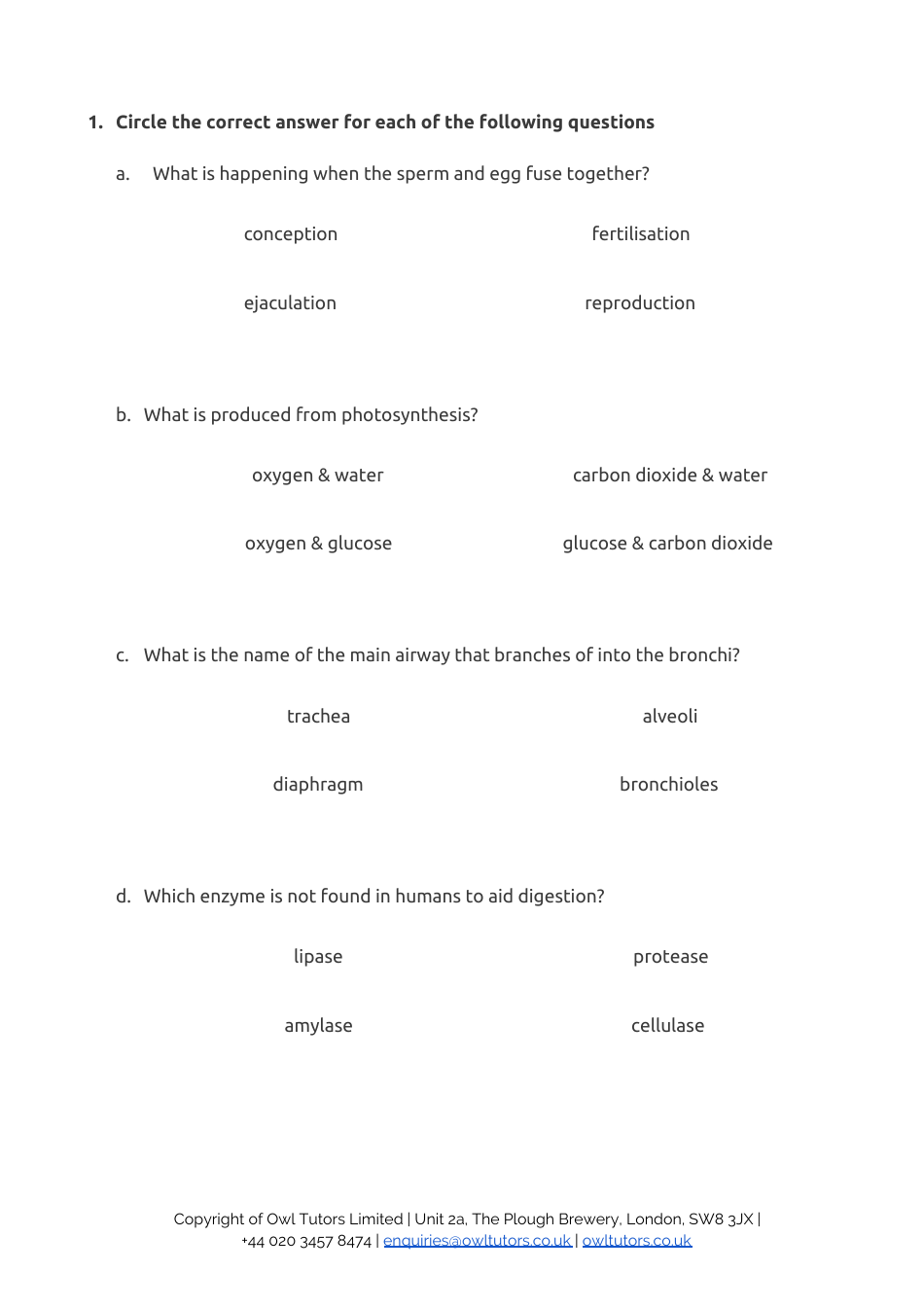 13+ Entrance Examination Paper 1 Biology: Level 2 - Owl Tutors, Page 2