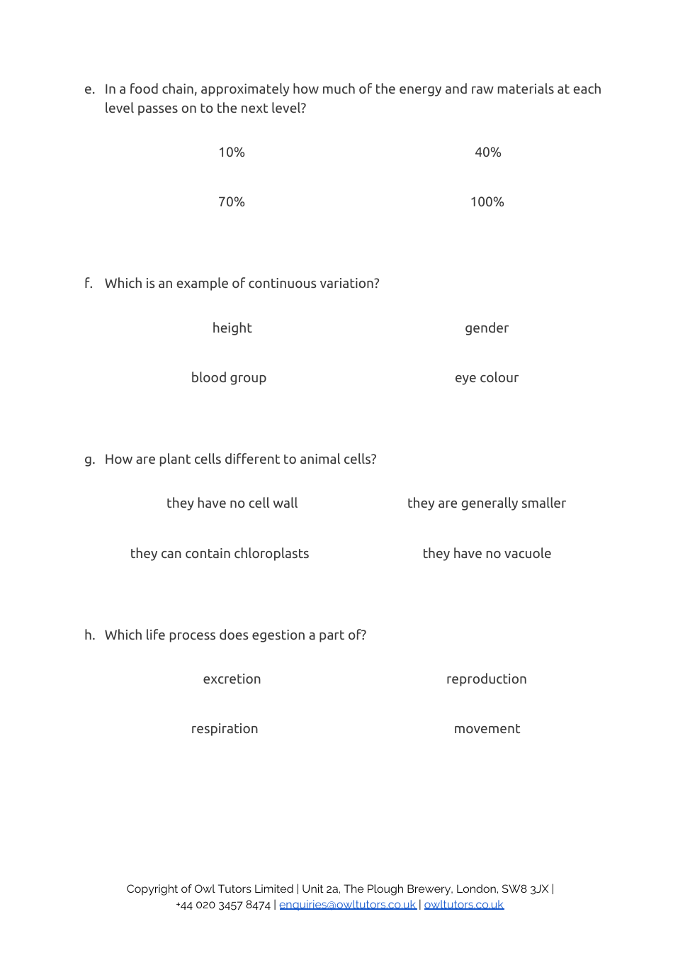 13+ Entrance Examination Paper 1 Biology: Level 2 - Owl Tutors, Page 3