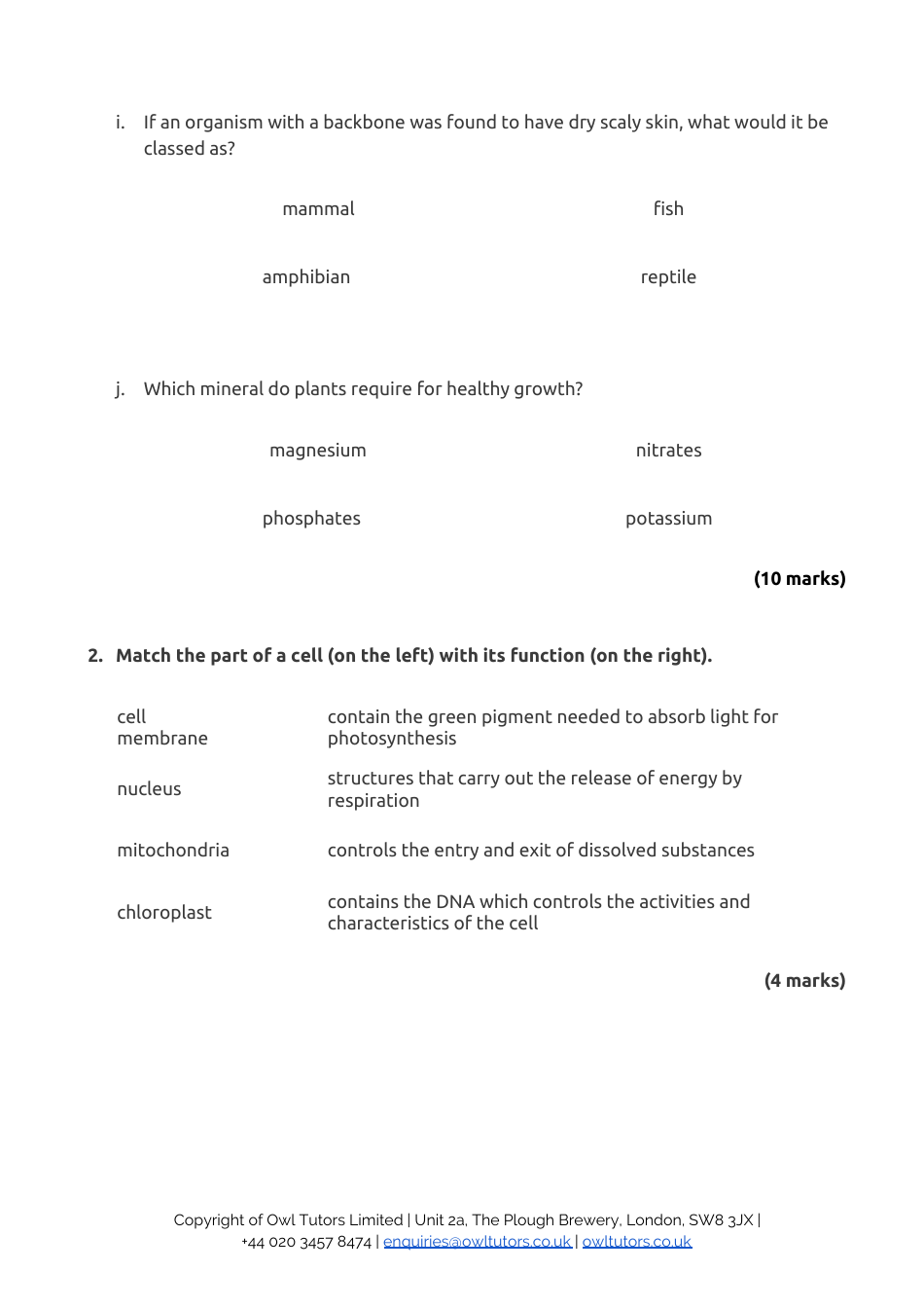 13+ Entrance Examination Paper 1 Biology: Level 2 - Owl Tutors, Page 4