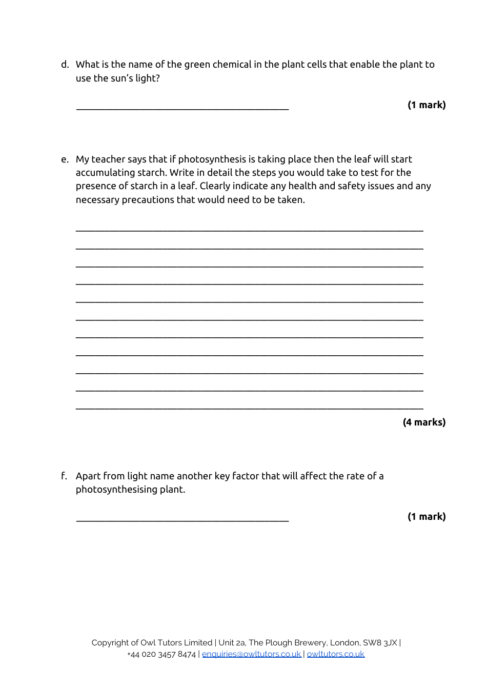 13+ Entrance Examination Paper 1 Biology: Level 2 - Owl Tutors, Page 8