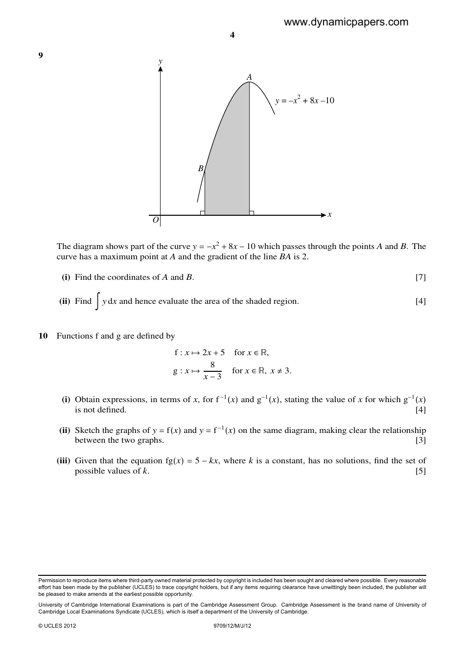 University of Cambridge International Examinations: Mathematics Paper 1 - Pure Mathematics 1 (P1), Page 4