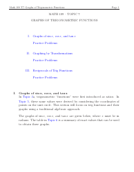 Document preview: Math 109 Topic 7: Graphs of Trigonometric Functions - Exercises With Answers
