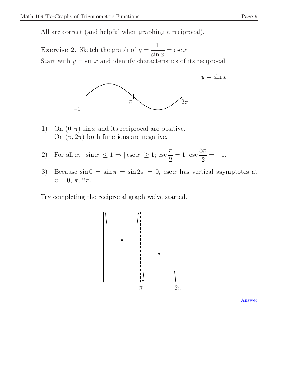 Math 109 Topic 7: Graphs of Trigonometric Functions - Exercises With ...