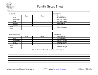 Document preview: NA Form 14135 Family Group Sheet