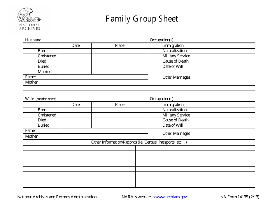 NA Form 14135 Family Group Sheet, Page 1