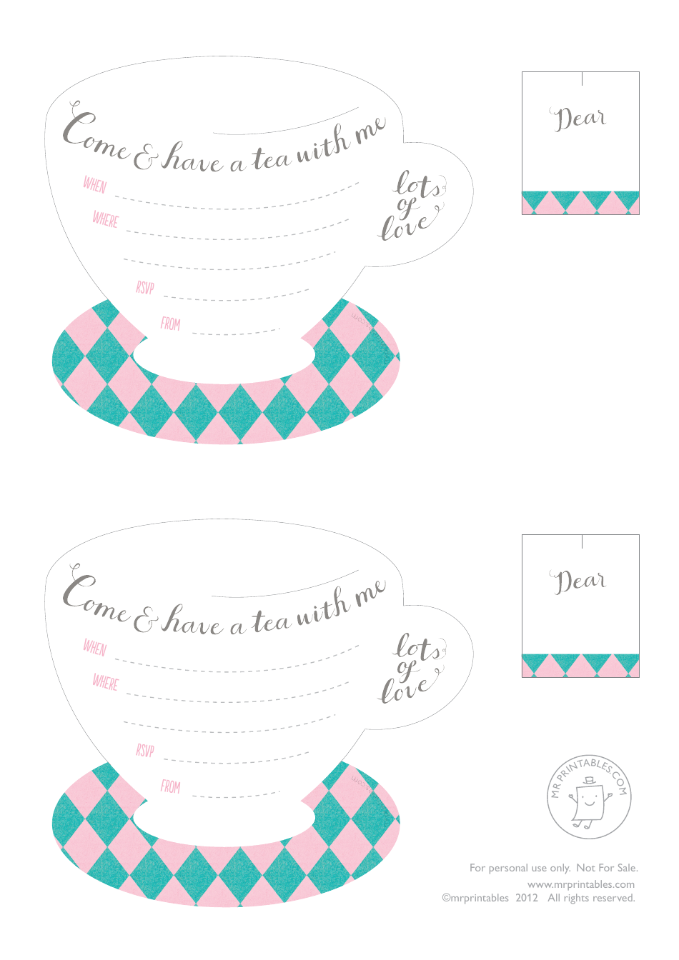 Tea Party Invitation and Envelope Templates Download Printable PDF ...