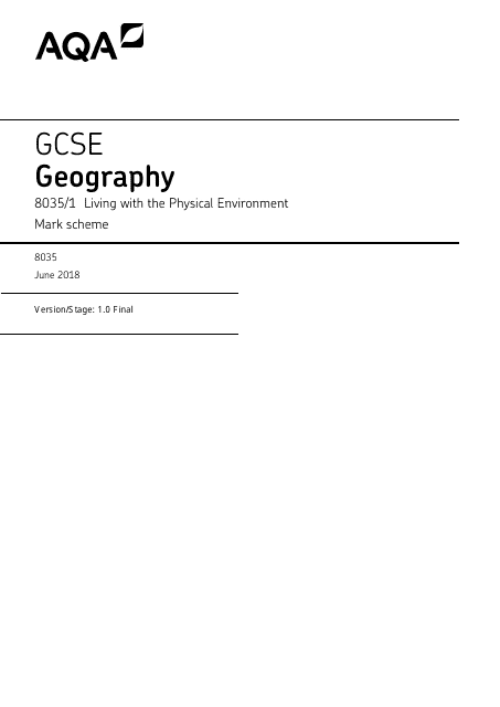 Aqa Gcse Geography 8035/1 Mark Scheme Document Preview - Templateroller.com