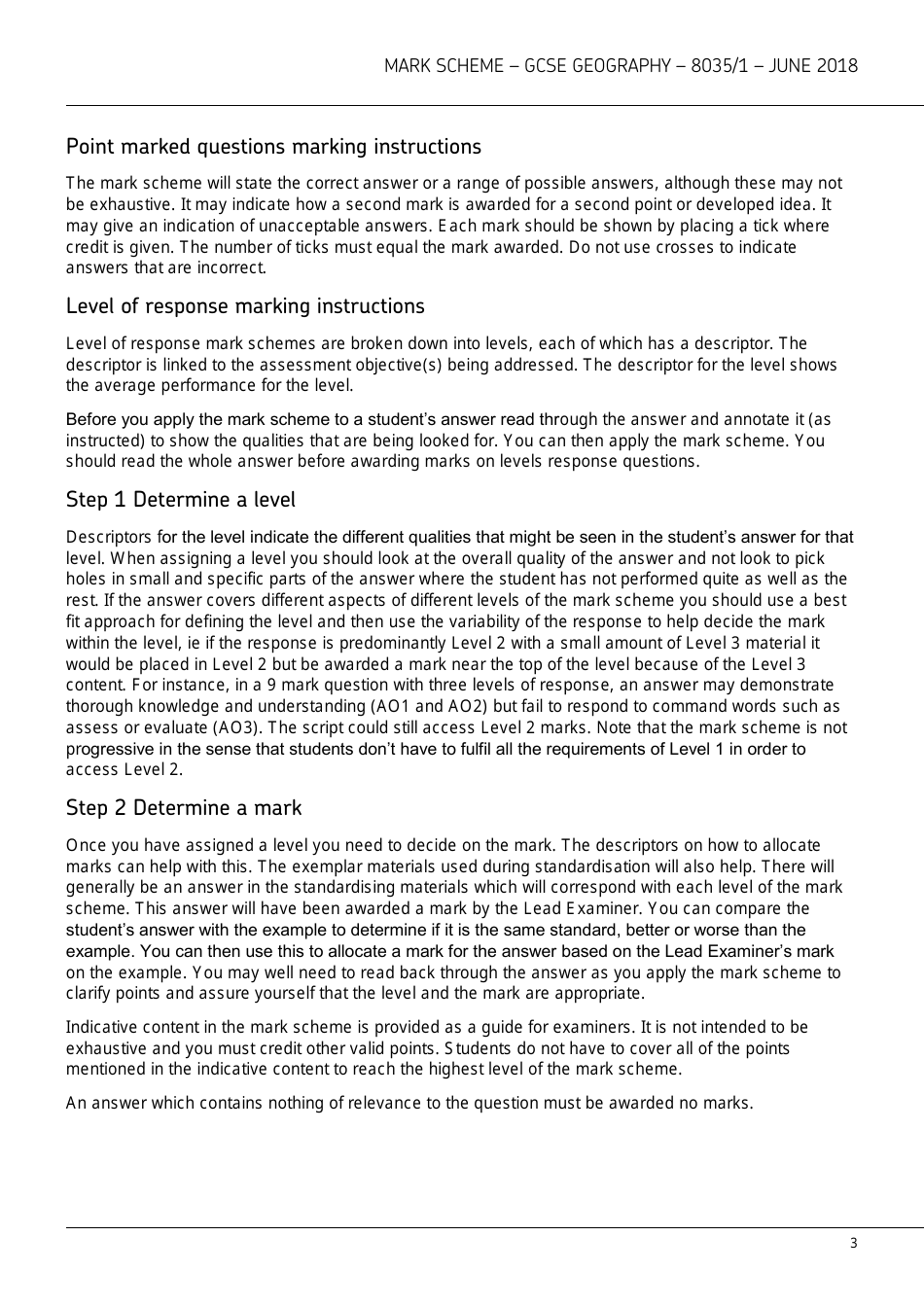 Aqa Gcse Geography 8035 / 1 Mark Scheme, Page 3
