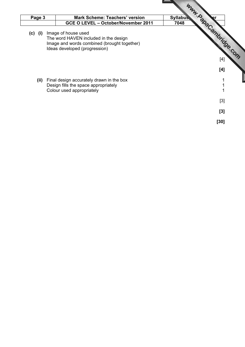 October / November 2011 University of Cambridge International Examinations 7048 Cdt: Design and Communication Paper 1 - Mark Scheme, Page 3