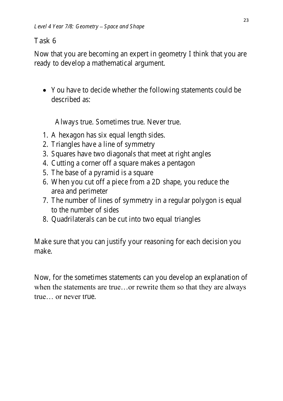 Level 4 Year 7 / 8: Geometry - Shape and Space, Page 23