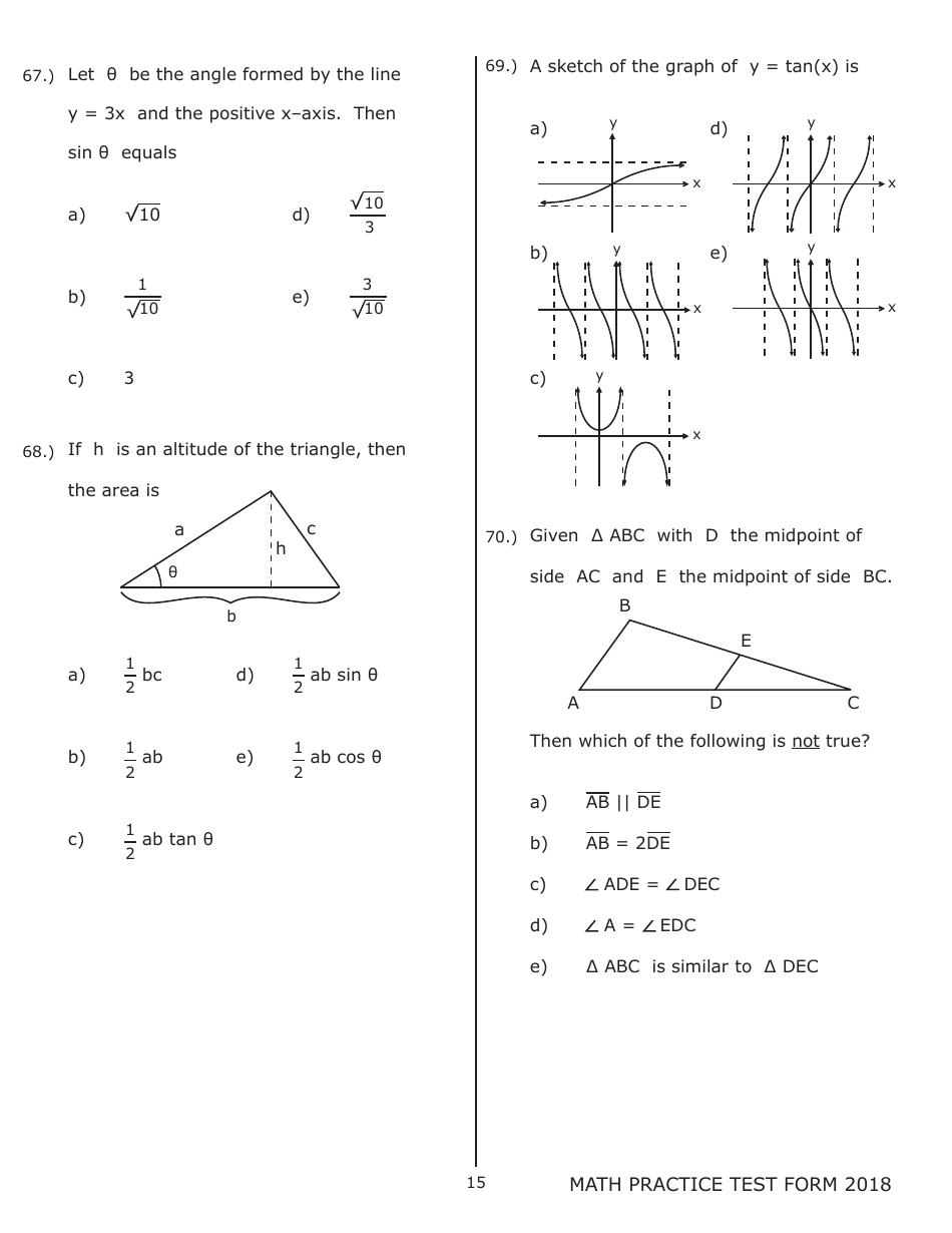University of Wisconsin System Mathematics Practice Exam 2018 (With Answer Keys), Page 15