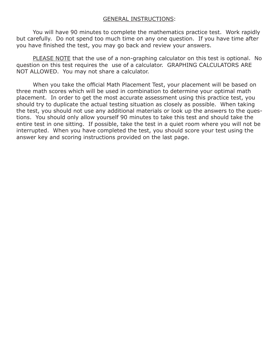 University of Wisconsin System Mathematics Practice Exam 2018 (With Answer Keys), Page 2