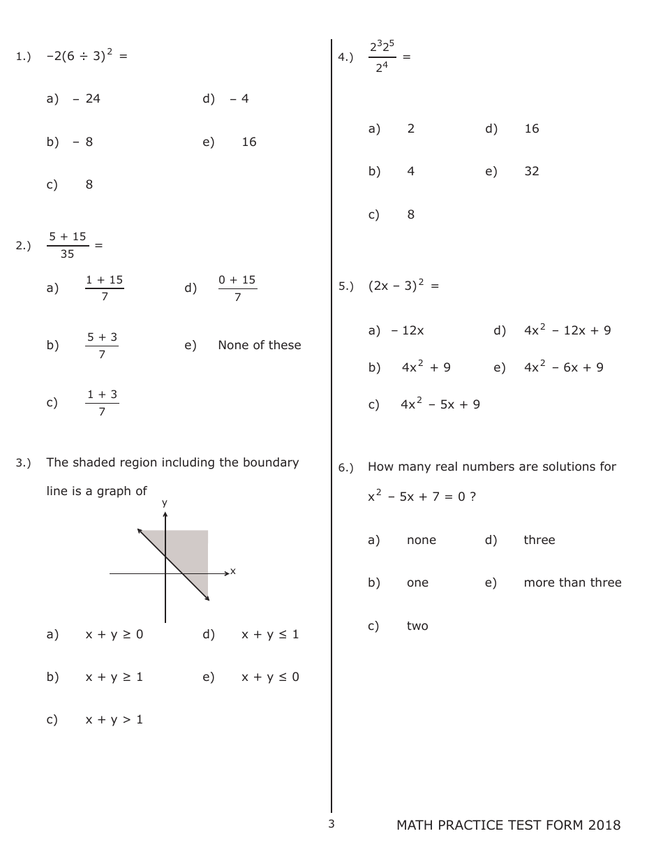 University of Wisconsin System Mathematics Practice Exam 2018 (With Answer Keys), Page 3