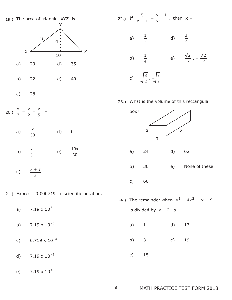 University of Wisconsin System Mathematics Practice Exam 2018 (With Answer Keys), Page 6