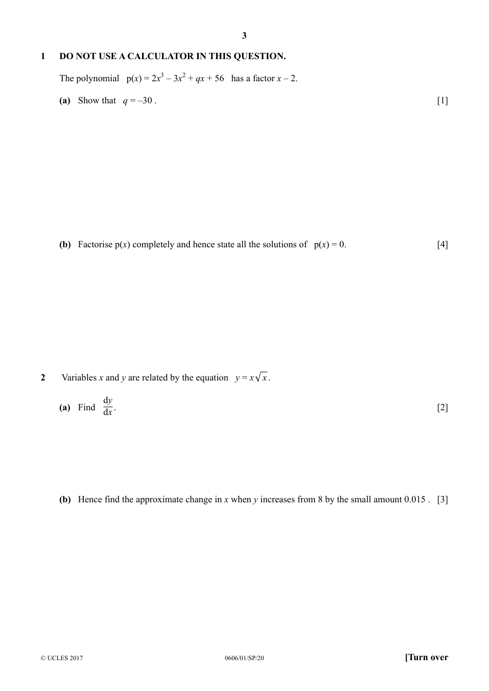 Cambridge Igcse Additional Mathematics Paper 1: Specimen Paper, Page 3
