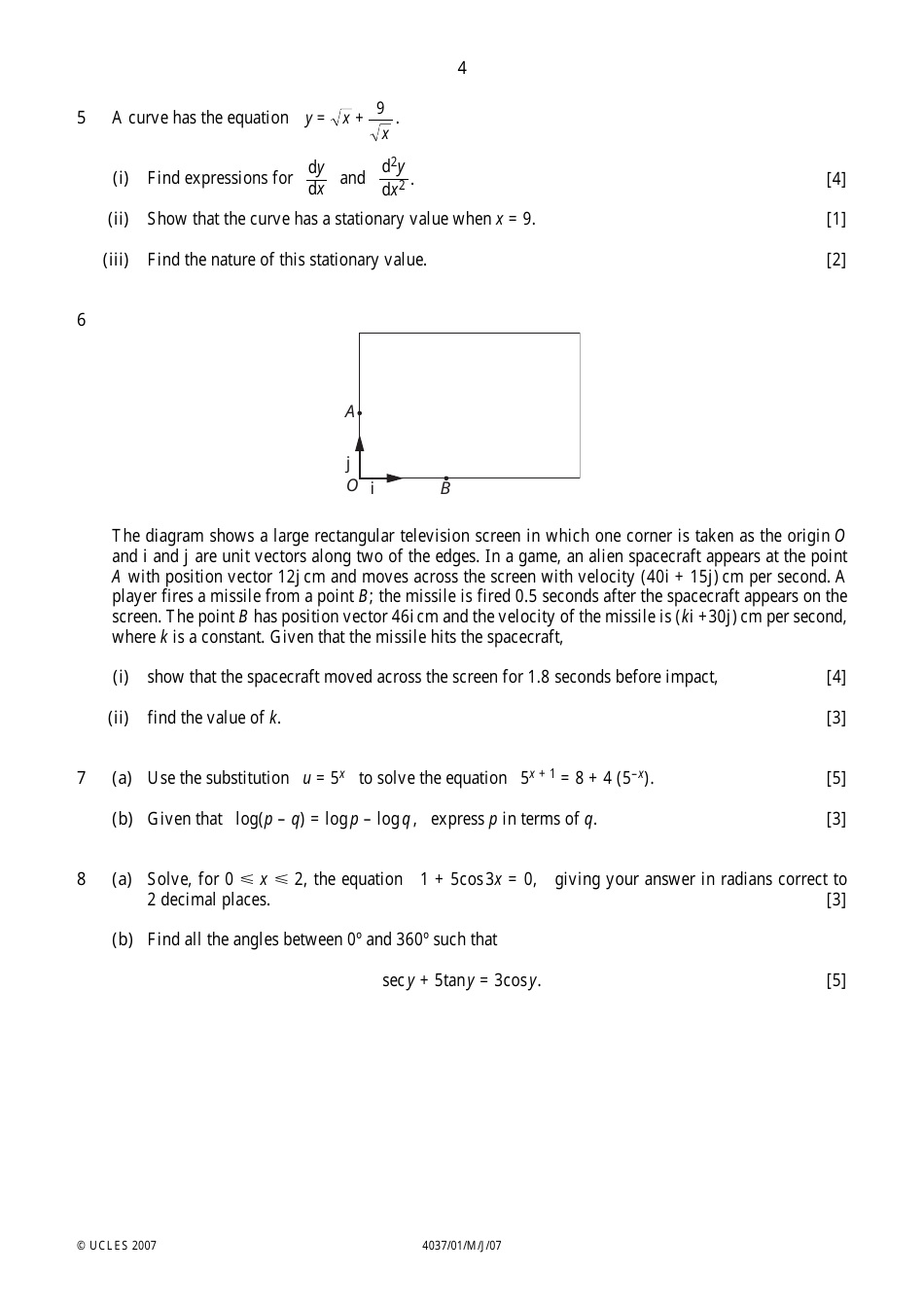 University of Cambridge International Examinations: Additional Mathematics Paper 1 - 4037 / 01, Page 4