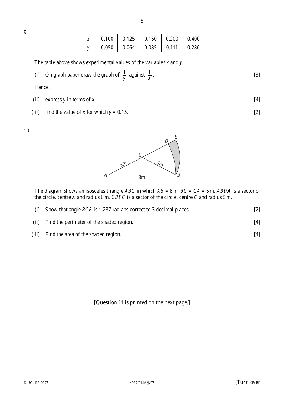 University of Cambridge International Examinations: Additional Mathematics Paper 1 - 4037 / 01, Page 5