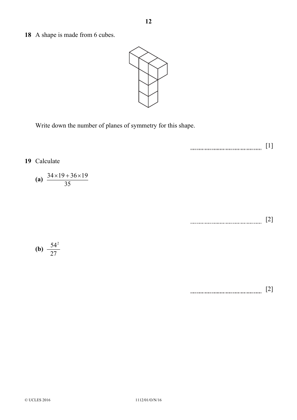 October 2016 Cambridge Secondary 1 Checkpoint: Mathematics Paper 1, Page 12