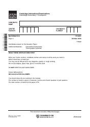 October 2016 Cambridge Secondary 1 Checkpoint: Mathematics Paper 1