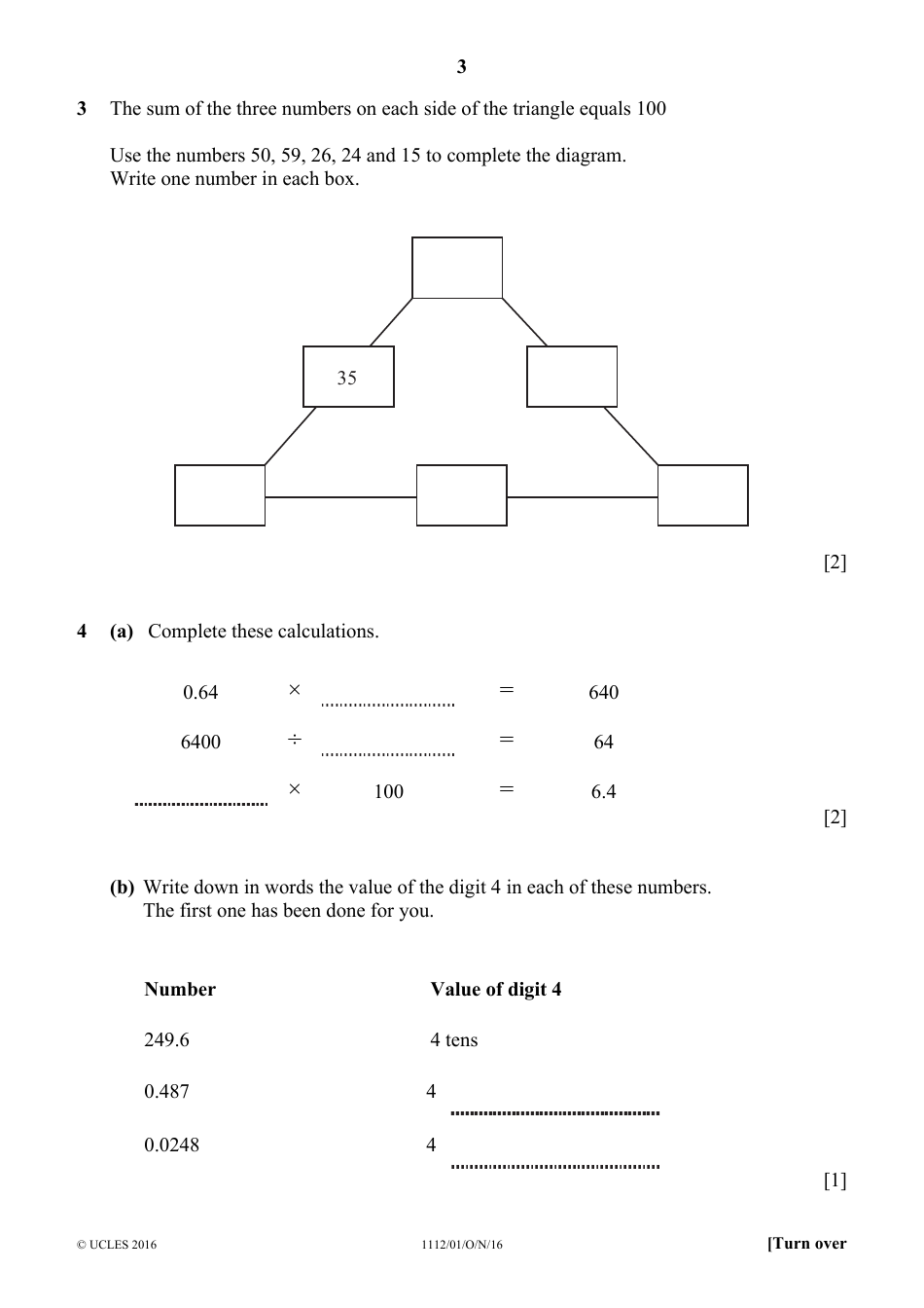 October 2016 Cambridge Secondary 1 Checkpoint: Mathematics Paper 1, Page 3