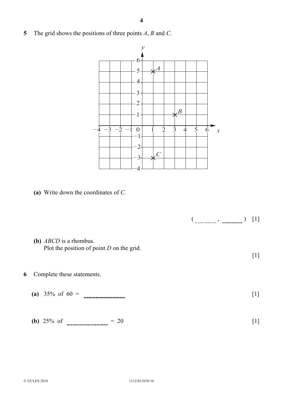 October 2016 Cambridge Secondary 1 Checkpoint: Mathematics Paper 1, Page 4