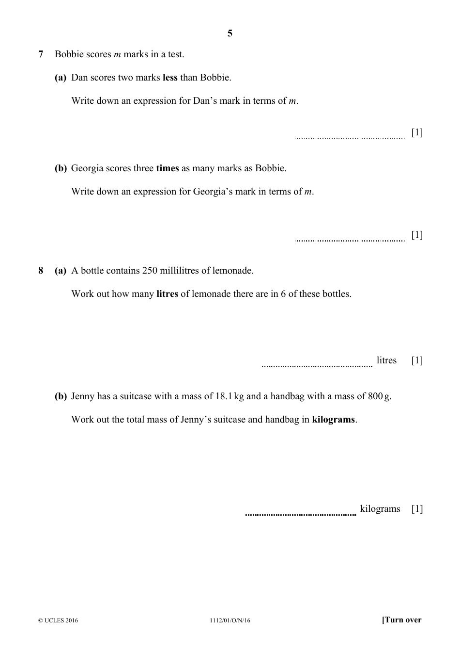 October 2016 Cambridge Secondary 1 Checkpoint: Mathematics Paper 1, Page 5