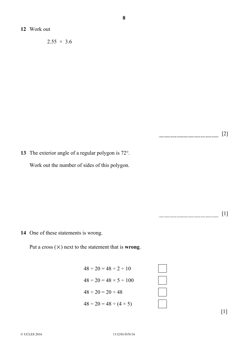 October 2016 Cambridge Secondary 1 Checkpoint: Mathematics Paper 1, Page 8