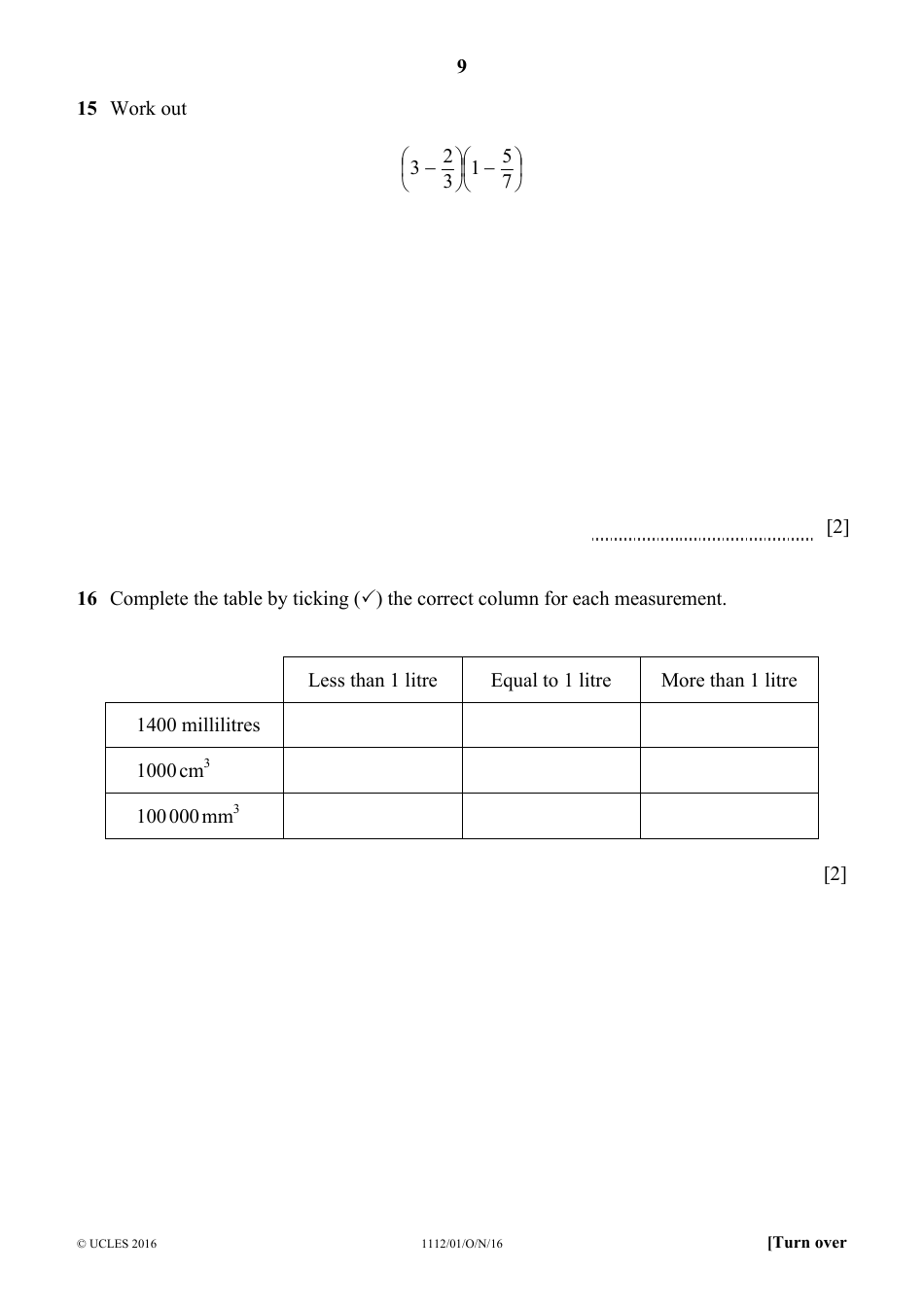 October 2016 Cambridge Secondary 1 Checkpoint: Mathematics Paper 1, Page 9