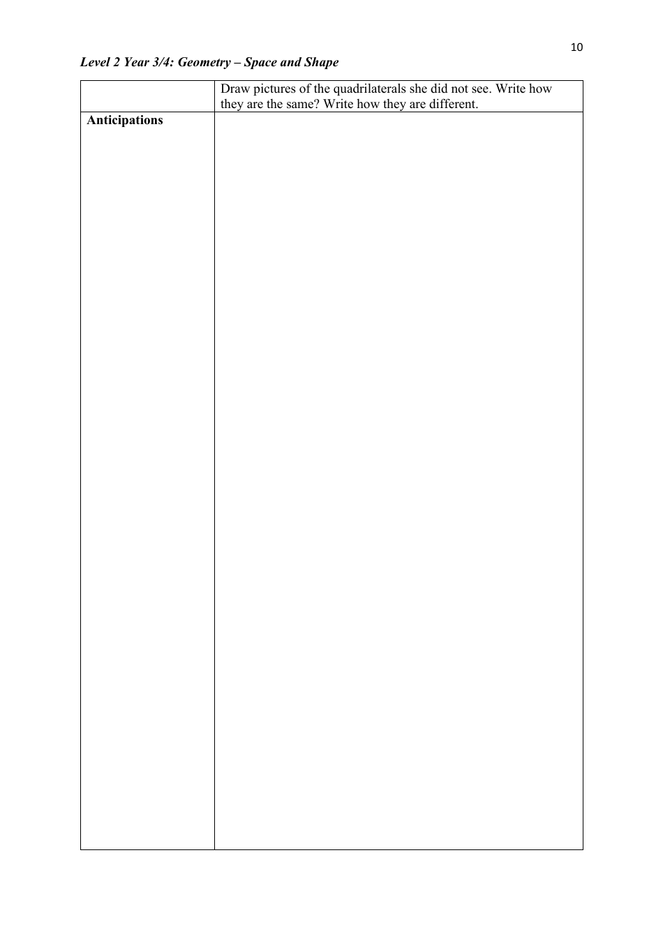 Level 2 Year 3 / 4: Geometry Teacher Booklet - Space and Shape, Page 10