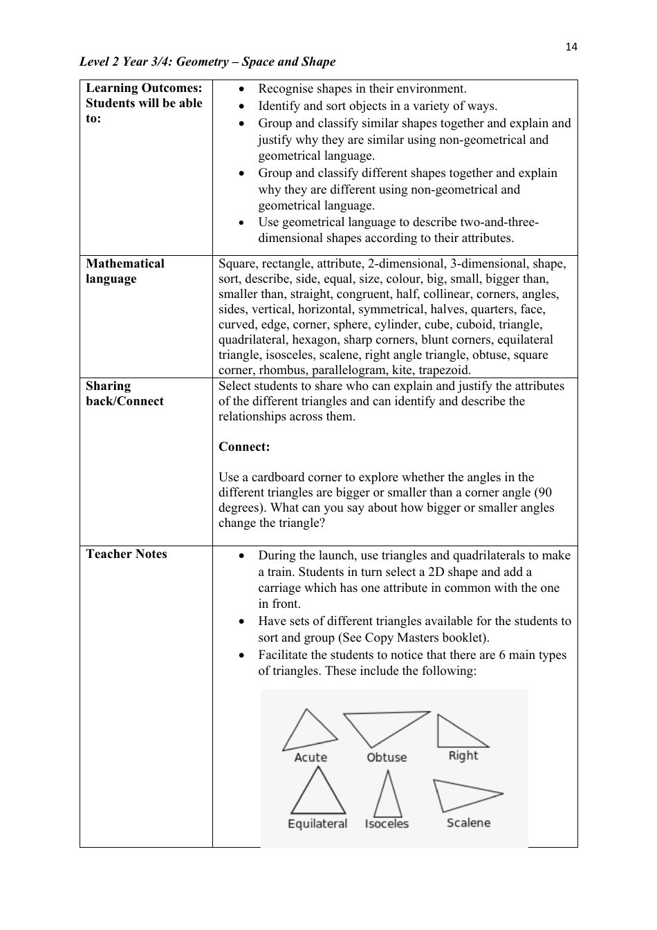 Level 2 Year 3 / 4: Geometry Teacher Booklet - Space and Shape, Page 14