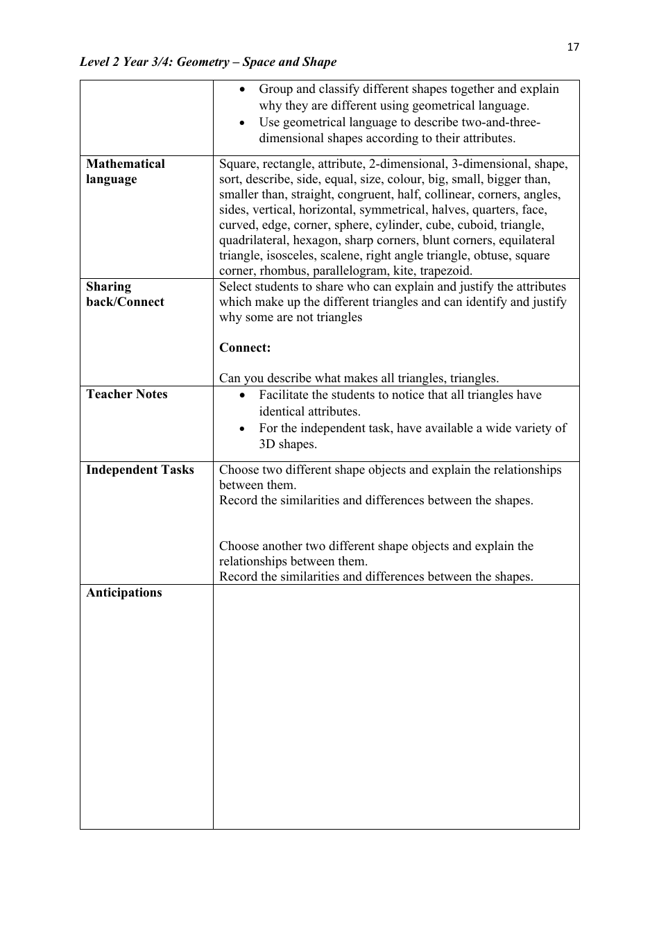 Level 2 Year 3 / 4: Geometry Teacher Booklet - Space and Shape, Page 17