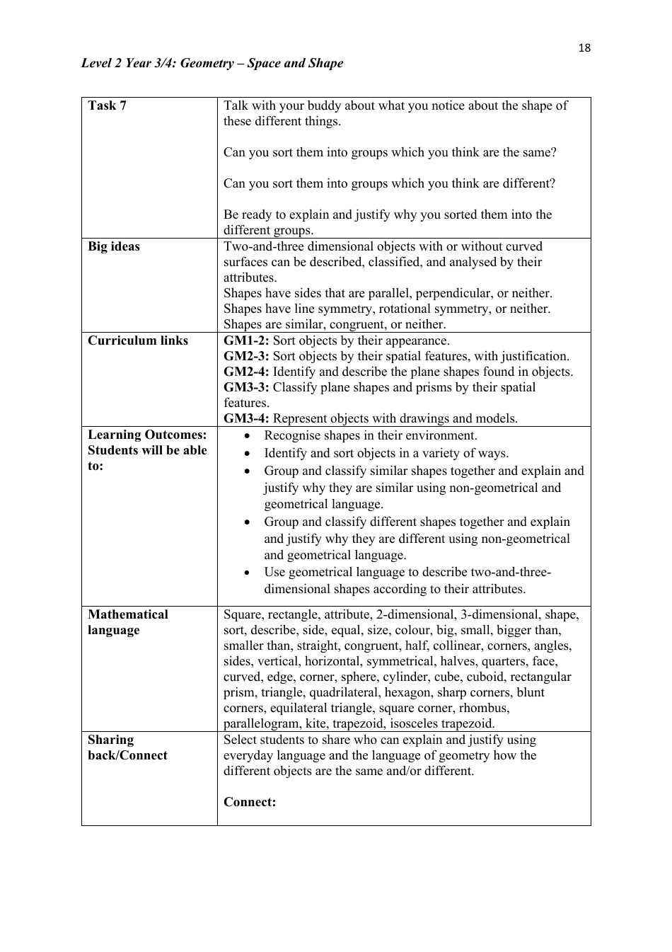 Level 2 Year 3 / 4: Geometry Teacher Booklet - Space and Shape, Page 18