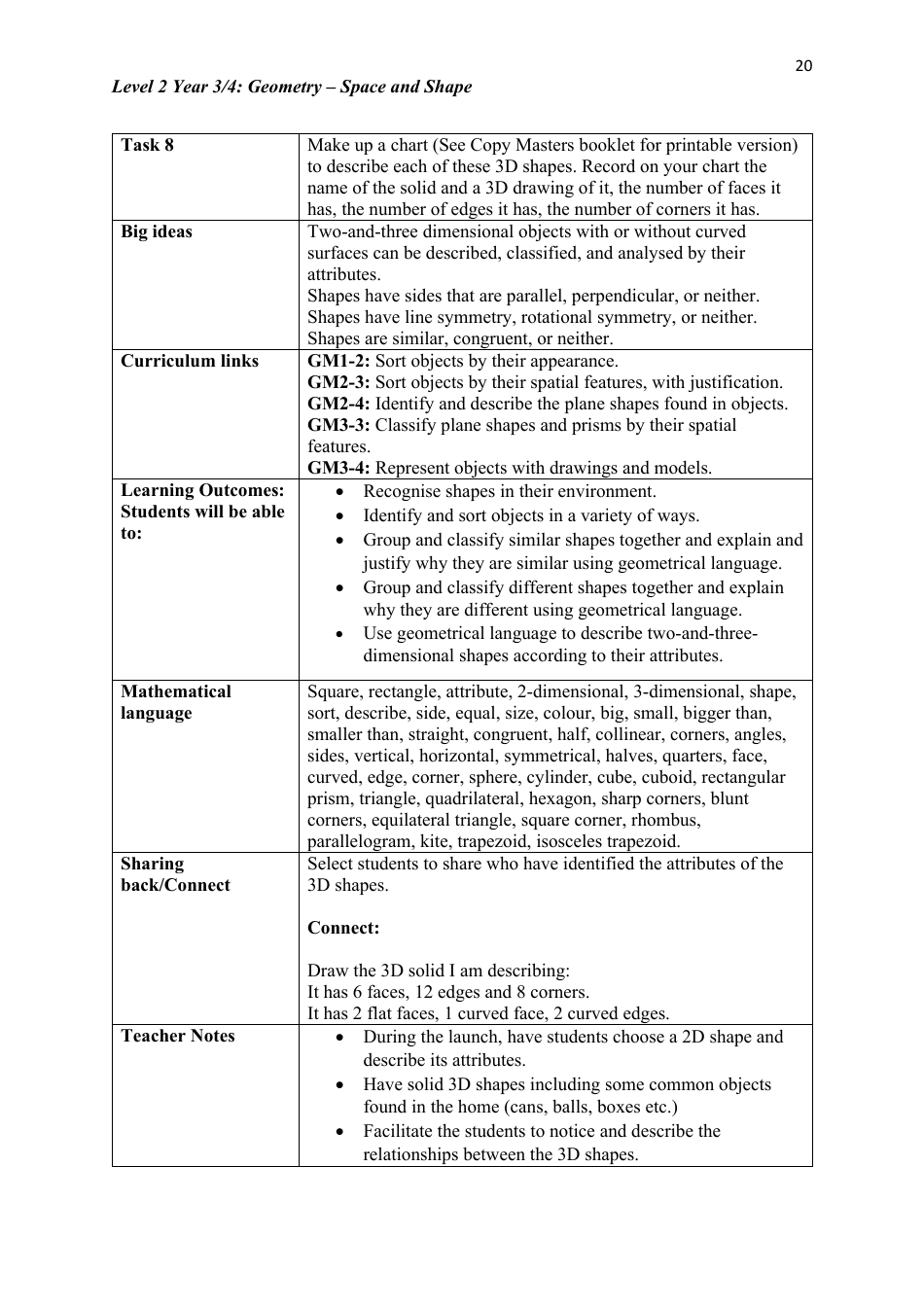 Level 2 Year 3 / 4: Geometry Teacher Booklet - Space and Shape, Page 20